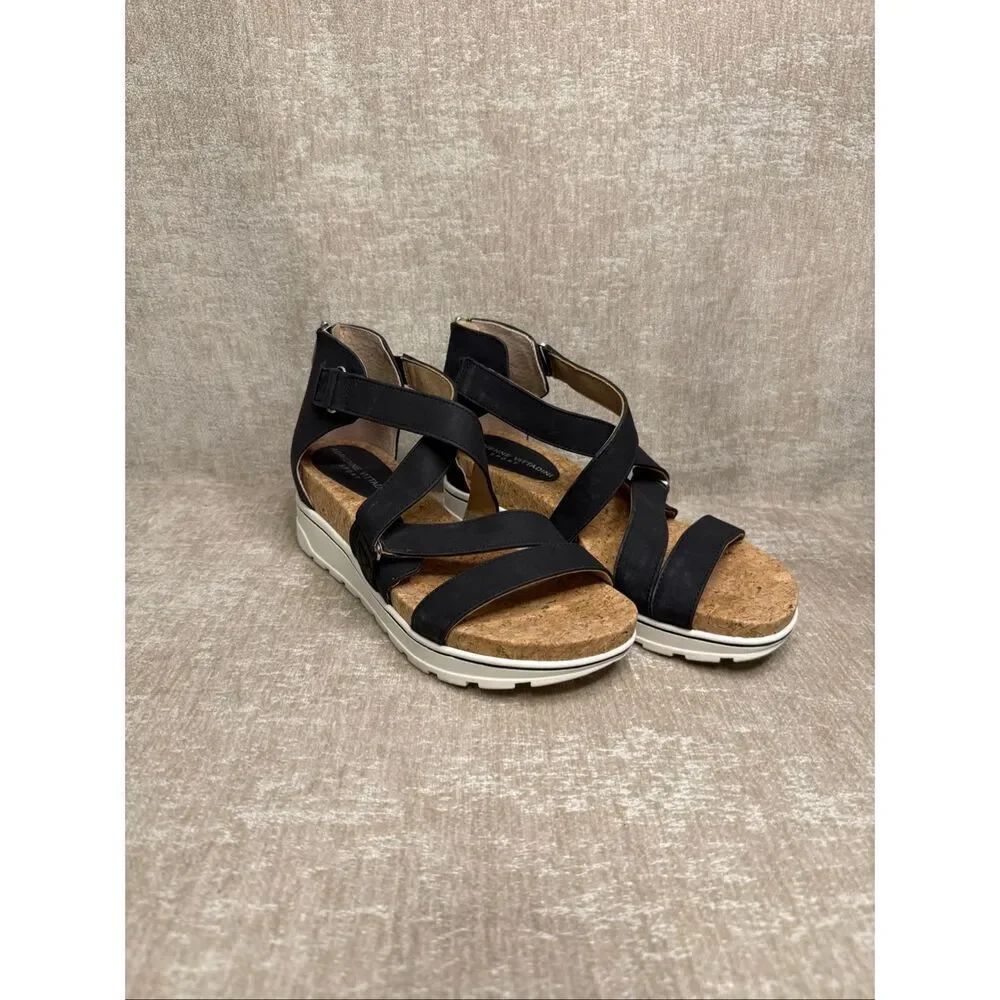 Adrienne Vittadini Sport Womens AV-Cables Strappy Wedge Sandals Black Tan Size 8
